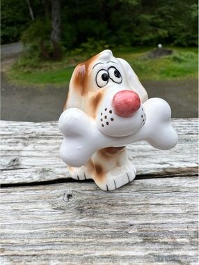 Vintage PAPEL Ceramic Dog Figurine with Bone 1983
